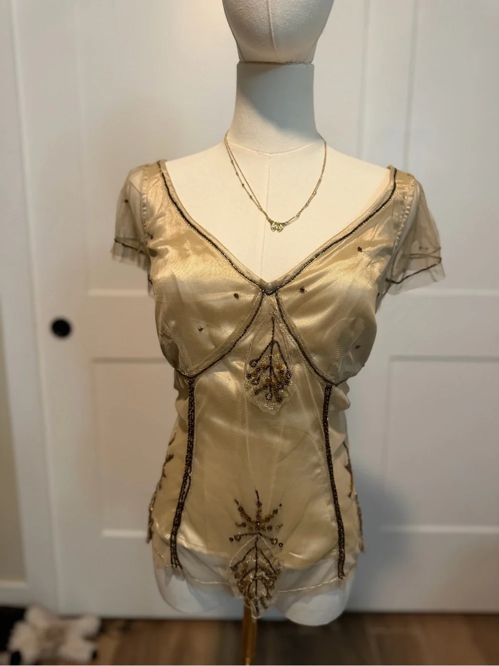 Vintage Bandolino Gold Sheer Embellished Top - Picture 1 of 5